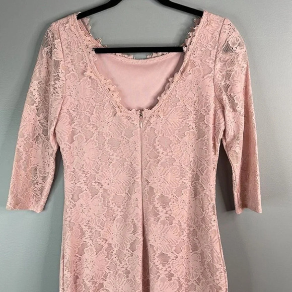 LE CHATEAU Pastel Blush Pink Floral Lace Dress Bodycon Tailored Fit Size M - Picture 8 of 13